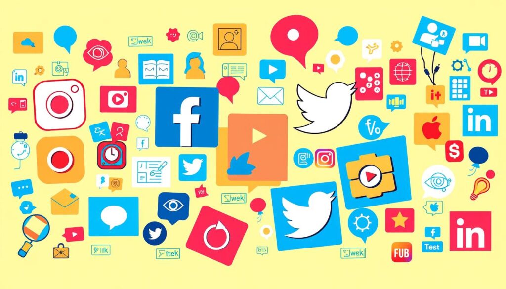 Platform-specific strategies for sponsored posts A colorful collection of social media icons and symbols representing digital connectivity and platforms.