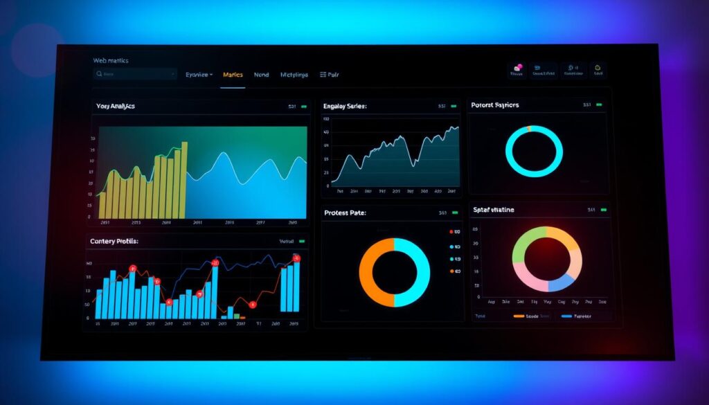 Web analytics dashboard An analytics dashboard showcasing key metrics, essential for crafting a data-driven blog monitoring strategy.