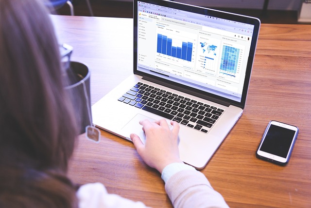 A person reviewing website analytics on a laptop, emphasizing data-driven strategies for effective blog monitoring and performance growth.