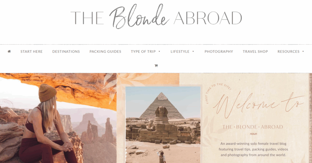 A  screenshot of The Blonde Abroad blog homepage.